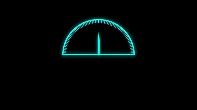 Gauge meter needles sweep across a clean cyan neon semicircle monitor scale. Industrial automated dashboard panels track performance metrics neatly. Speed indicators turn.