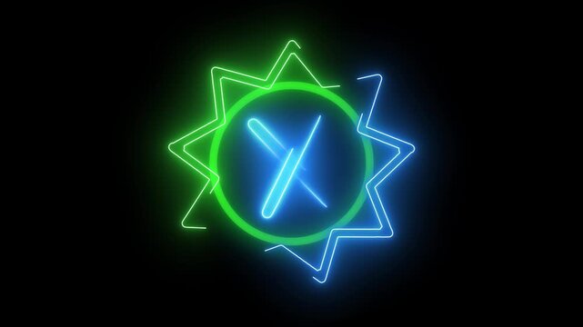 Star burst shapes trace green neon points around a central blue cross graphic. Ramified application software modules gain a highly engaging interactive icon. Symbols flash.
