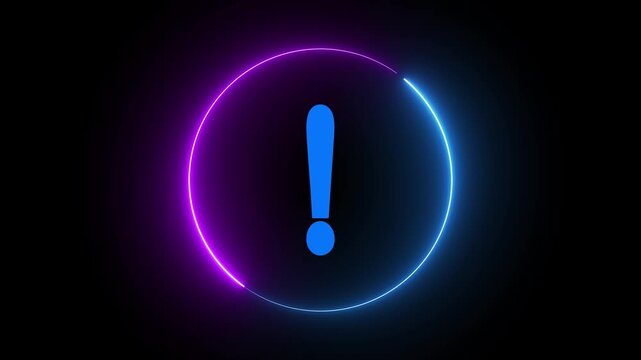 Exclamation mark signs alert system operators to cyber threats within neon circles. Critical firewall exception data stands out sharply on this monitor. Alerts flash.