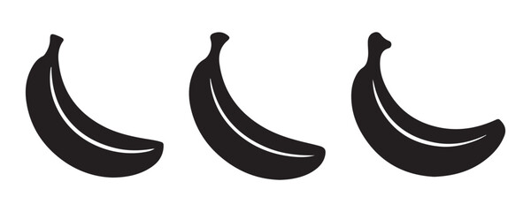 Minimalist black banana silhouettes isolated on transparent background for healthy organic food branding. © Labib