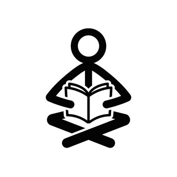 Stick Figure Icon Illustrating a Person Sitting Cross-Legged While Focused on Reading a Book for Educational Concepts