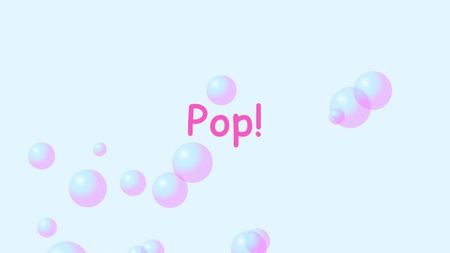 Pop! text animation with floating bubbles on soft blue 4k background, for playful motion