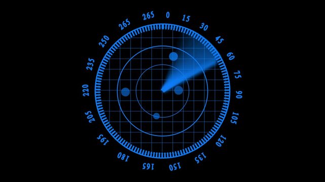 Radar screen monitors scan tactical marine coordinates using blue sonar beams. Submarine command center simulations gain high realism from this tool. Sweep lines turn.