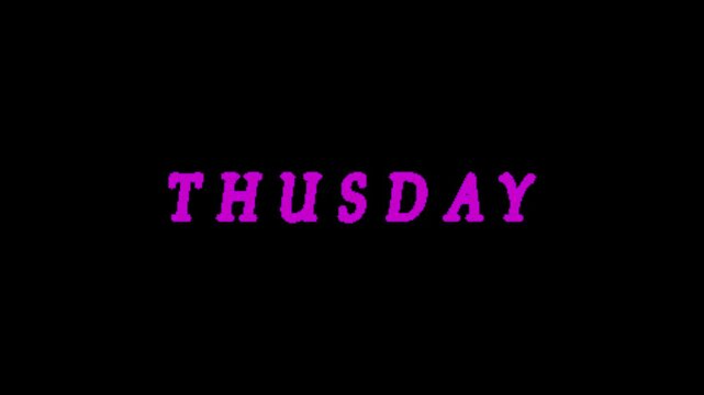Thursday text banners flash daily schedule tracking marks with purple neon. Corporate productivity training tutorials look sharp using this clean graphic. Words glow.
