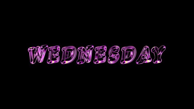 Wednesday text displays project glossy purple typography across dark canvases. Midweek retail promotion campaigns gain massive visual energy here. Word shapes glow.