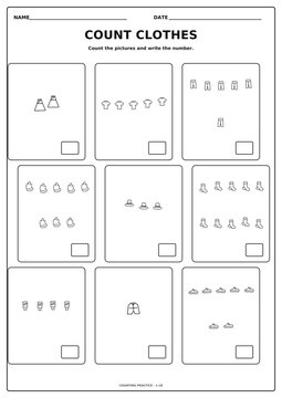 Clothing Counting Cards for Preschool and Kindergarten Math | Count and Write Activity