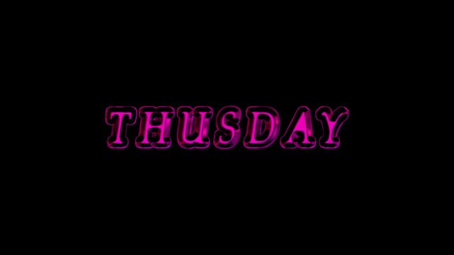 Thursday text indicators display glossy purple typography across a black canvas. Corporate time management tutorials look exceptionally sharp here. Word assets glow.