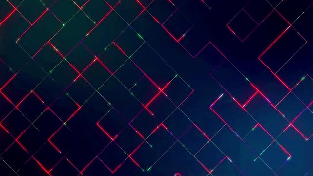 Glowing grid lines form a digital matrix circuit pattern with red light pulses on a dark background loop.