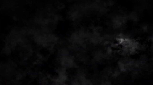 Dark stormy night with lightning flashes and moving clouds background loop