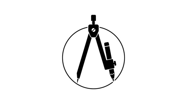 A black silhouette icon of a drafting compass drawing a perfect circle.