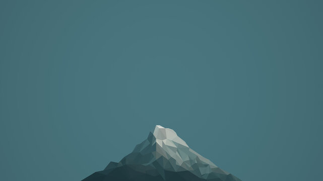 Minimalist low poly snow mountain peak vector illustration with clean blue sky background and generous copy space