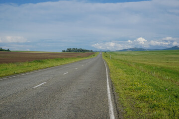 Fototapeta premium Empty highway stretching through green fields