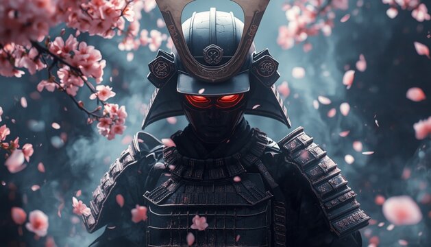 Futuristic Samurai Warrior Portrait with Glowing Eyes