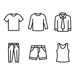 Naklejka premium Collection of Simple Line Drawing Clothing Items Including Tops Shirts Pants Shorts and Formal Attire Isolated