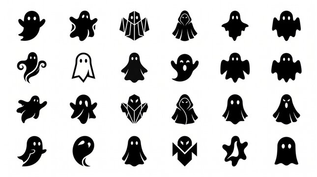 Set of various cute ghost characters and spooky icons