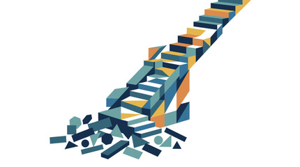 Obraz premium Abstract Geometric Staircase Climbing Upward with Crumbling Blocks Concept