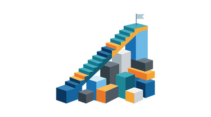 Naklejka premium Isometric business career growth concept with stairs leading to success flag on top