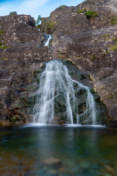 Meeting of the three waters. Waterfall in glen coe Scottish Highlands.
