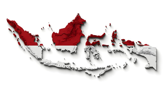 Map of Indonesia filled with Indonesian flag colors red and white.