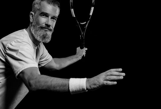 Tennis player banner on the black background. Tennis template for ads with copy space. Mockup for betting advertisement. Sports betting on tennis