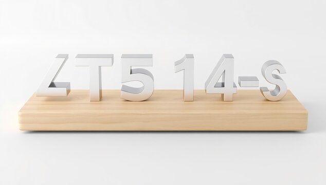 Metallic 3d alphanumeric characters displayed on a polished wooden base