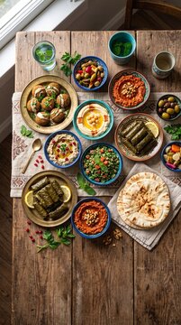 Gastronom&iacute;a de Oriente Medio aut&eacute;ntica, platos &aacute;rabes tradicionales y postres con estilo comercial y espacio negativo