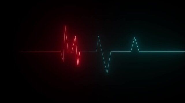 Red digital heartbeat ekg monitor line glowing on black background ecg heart