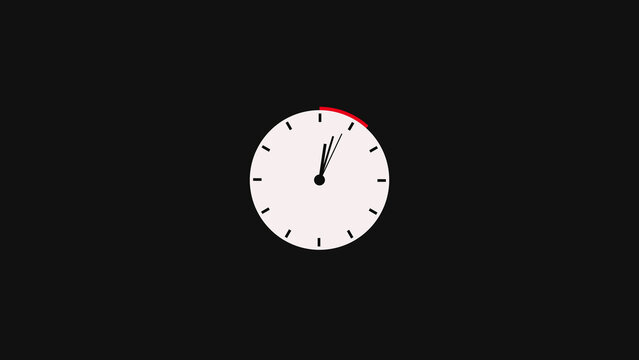 Minimalist round wall clock face showing time with red second indicator segment on a dark black background