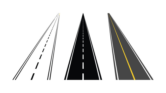 Three Different Road Lane Marking Designs Illustrated Perspective View