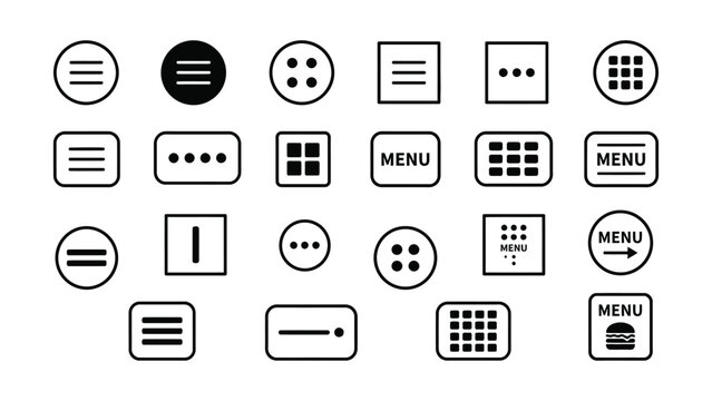 Various menu and navigation icon designs with transparent background for digital use