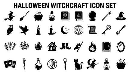 Halloween witchcraft icon set. Collection of magic symbols and occult vector elements. © MDSHOFIULAZAM