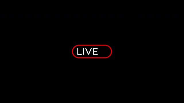 Live streaming sign icon animation with red square and blinking red button looping animation on transparent background, 4k video