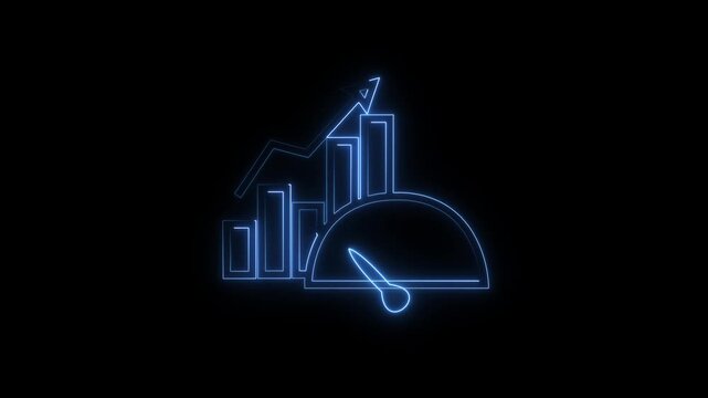 Blue Neon Speedometer Meter with Financial Bar Graph and Growth Arrow