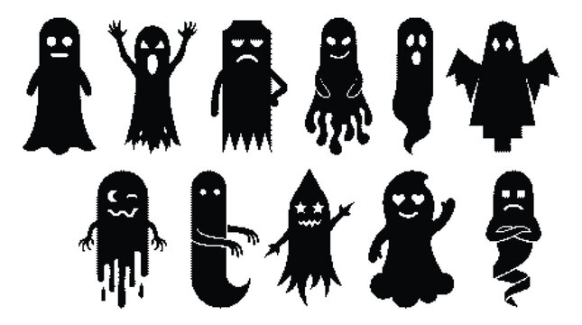 Set of various spooky ghost characters for halloween