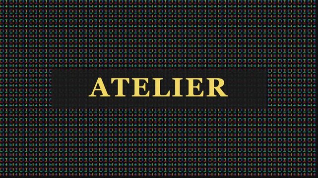 Atelier digital typography title card with retro glitch binary code animation 4k background