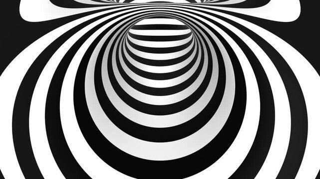 Slow Rotating Hypnotic Black and White Torus Optical Illusion Seamless Loop