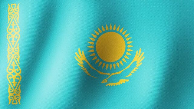 Kazakhstan flag waving, close-up of Kazakhstan national flag, animated flag 4k video background