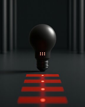 A smart bulb glows red, flickering in rhythms that resemble morse code in a dark, minimal room. The atmosphere feels tense and uncertain.