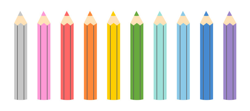 Colored pencils set. School education, art and drawing theme. Vector illustration in flat minimal style on white background. 