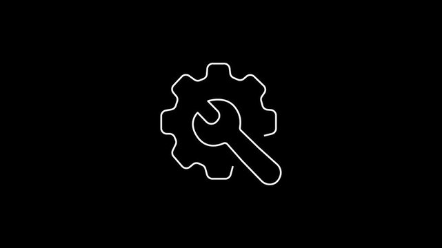 Legacy Tools. Mechanical gear wheel with adjustable spanner wrench placed in front, options, tools, and technical services. 2D animation with 4K resolution and alpha channel.
