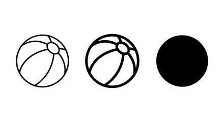Fototapeta premium Beach Ball Icons: Outline, Filled, Solid Black Vector Graphics for Summer Fun and Play