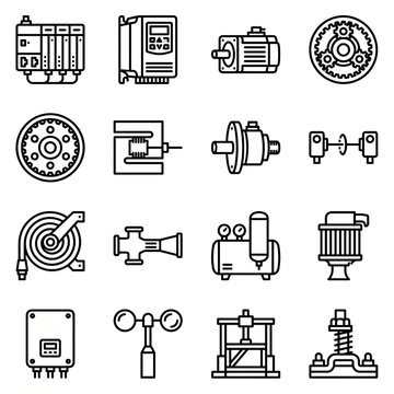 Premium Mixed Commercial Outline Vector Icons Set Vol. 08 &ndash; Industrial Automation, Renewable Energy & Heavy Engineering Collection