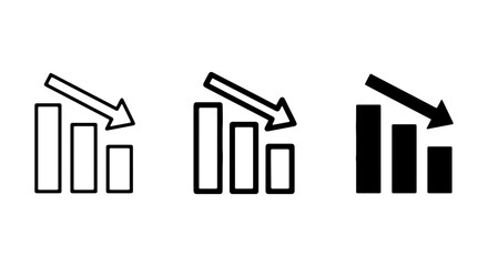 Fototapeta premium Falling Bar Chart Icons, Downward Trend Graph Symbols, Decline Data Visualization Icons