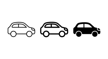 Fototapeta premium Car Icons Set, Simple Vehicle Silhouettes, Outline and Solid Black Auto Graphics