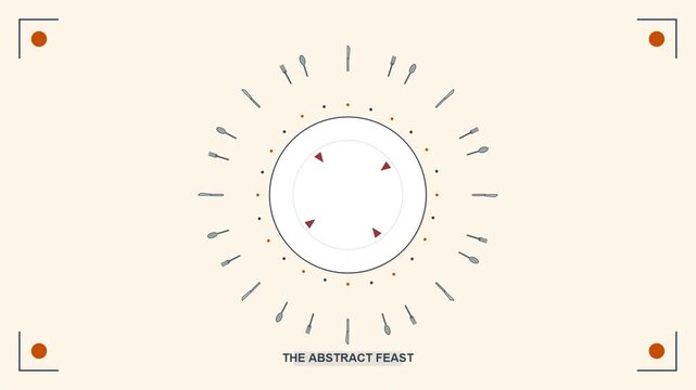Minimalist abstract animation of plate and rotating cutlery