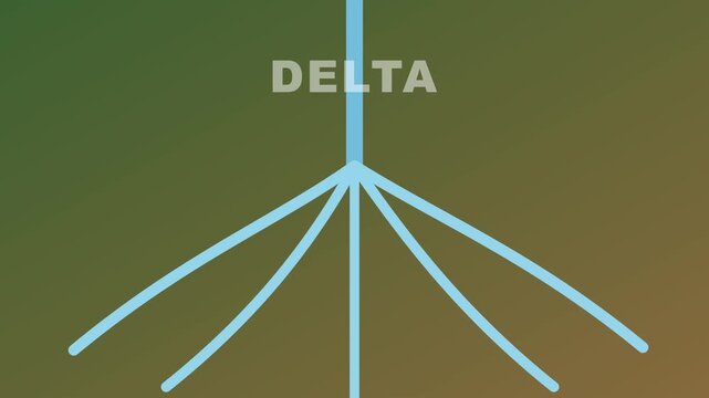 Delta concept animation: minimalist blue line branching diagram on gradient 4k background, lines