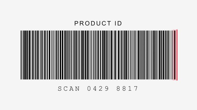 Digital barcode scanner animation with moving red laser line for product identification and retail inventory tracking 4k