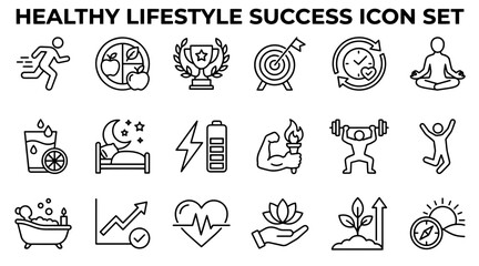 Fototapeta premium Healthy lifestyle icon set. Wellness and fitness vector symbols for medical design.