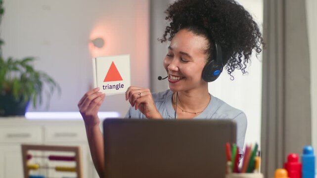 Online Teacher With Natural Hair Engages Students In Remote Math And English Class