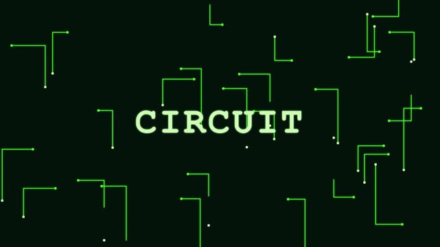 Digital circuit board animation 4k background, with animated green, data lines and, tech typography technology